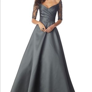 Grey Satin Prom Gown-Beautiful A-line Grey Beaded Gown